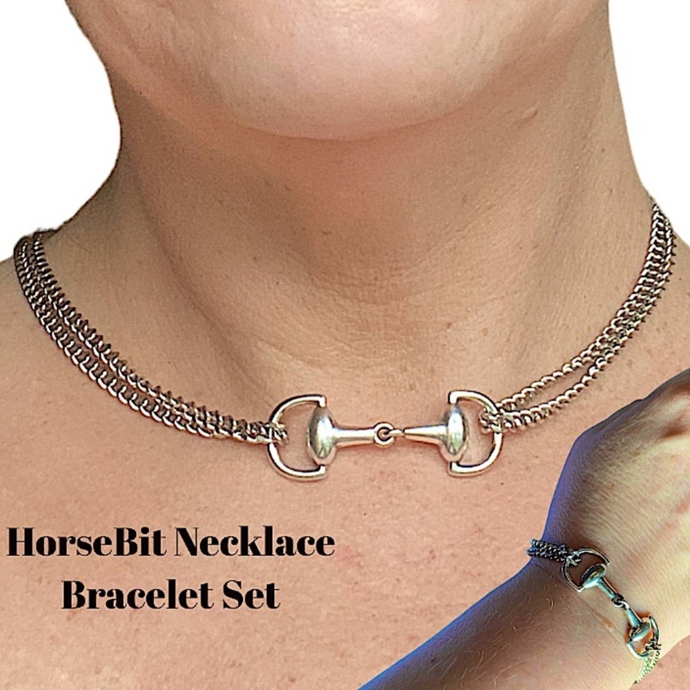 Sterling Silver HorseBit Handmade Necklace Bracelet Matching Chain Link Set
